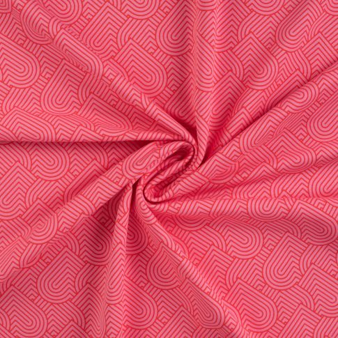 Tissu Sweat léger French Terry Coeurs géométriques sur fond Rouge