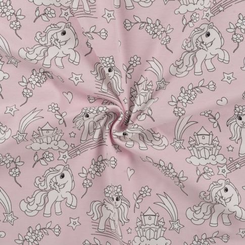 Tissu Jersey Magique Licorne sur fond Rose