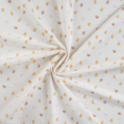 Tissu Jersey Coton Feuilles pailletées sur fond Blanc