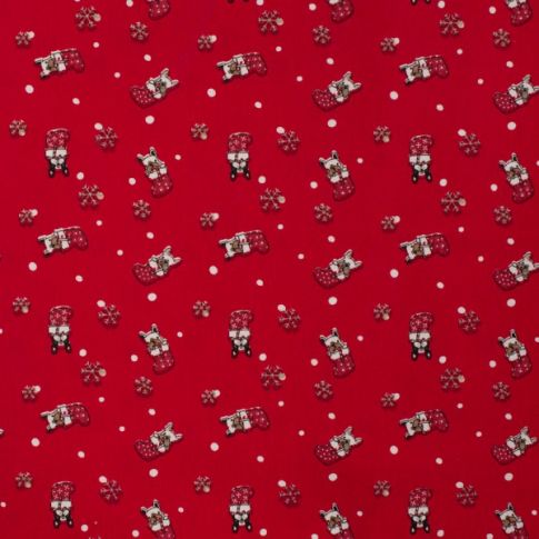 Tissu Coton imprimé Dog Noël sur fond Rouge