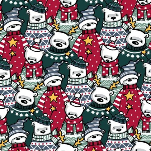 Tissu Sweat léger French Terry imprimé noël sur fond Rouge