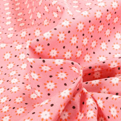 Tissu Coton imprimé Chally Fleurs ensoleillées sur fond Rose