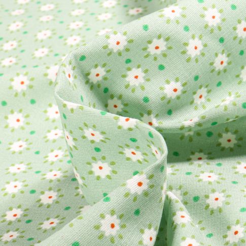 Tissu Coton imprimé Chally Fleurs ensoleillées sur fond Vert menthe