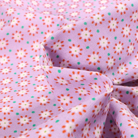 Tissu Coton imprimé Chally Fleurs ensoleillées sur fond Lilas