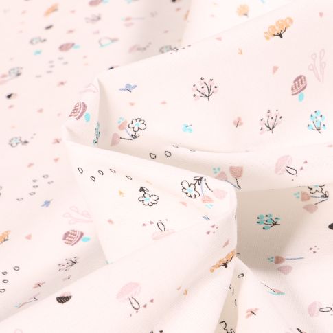 Tissu Coton imprimé Chally Jardinage sur fond Blanc cassé