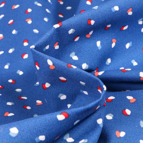 Tissu Coton imprimé Chally Pois Blanc Rouge Bleu sur fond Bleu marine