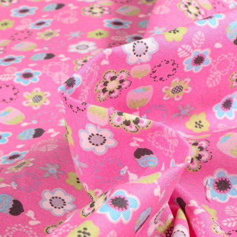 Tissu Coton imprimé Chally Ingrid sur fond Rose
