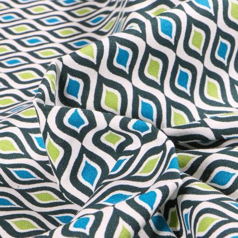 Tissu Coton imprimé Chally Losange Arrondi sur fond Blanc
