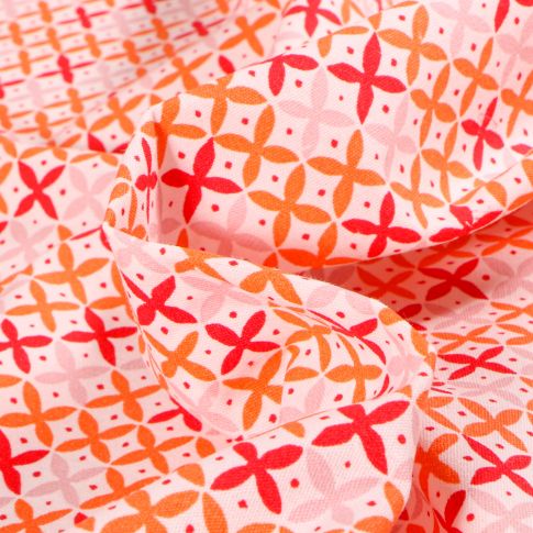 Tissu Coton imprimé Chally Croix multicolores sur fond Ecru
