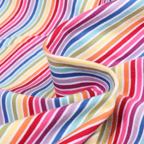 Tissu Jersey Coton Rayures multicolores  Camilla sur fond Blanc