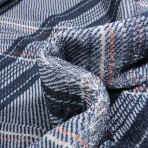 Tissu Doudou double face Rayures sur fond Bleu marine