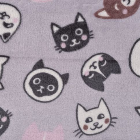 Tissu Doudou Têtes de chat sur fond Parme