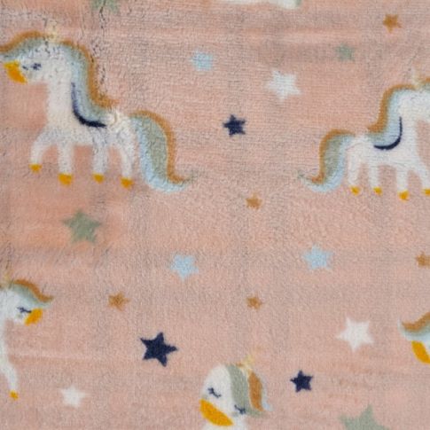 Tissu Doudou Licornes et étoiles sur fond Rose pâle