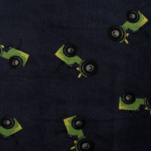 Tissu Doudou Tracteurs verts sur fond Bleu marine