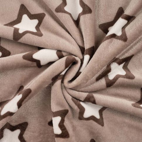 Tissu Doudou imprimé Etoiles blanches sur fond Beige