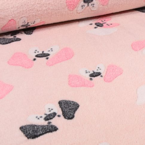 Tissu Doudou Waf waf sur fond Rose pâle