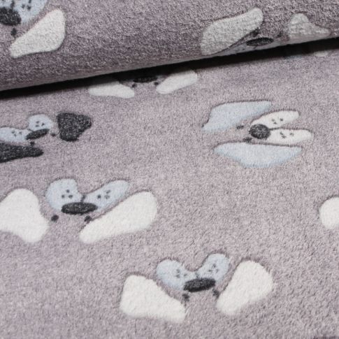 Tissu Doudou Waf waf sur fond Gris