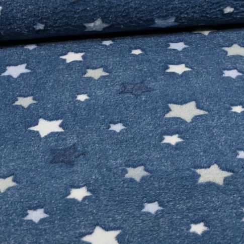 Tissu Doudou Star's sur fond Bleu denim