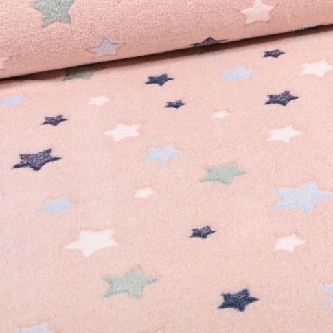 Tissu Doudou Star's sur fond Rose pâle