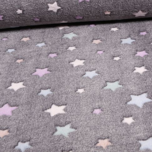 Tissu Doudou Star's sur fond Gris