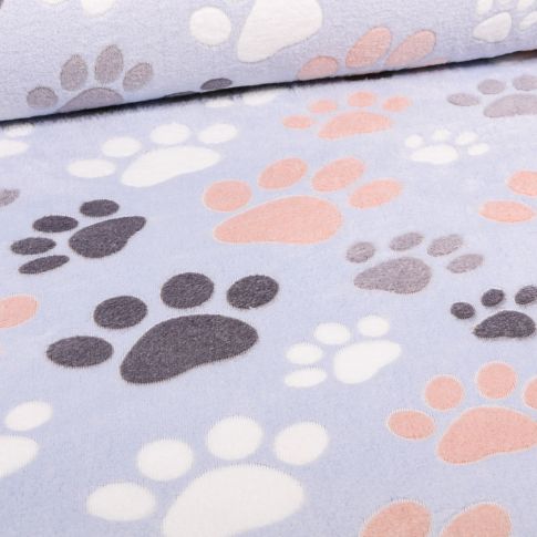 Tissu Doudou Patoune sur fond Bleu ciel