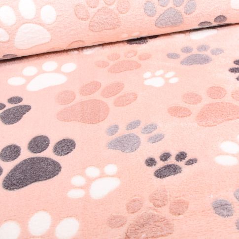 Tissu Doudou Patoune sur fond Rose pâle