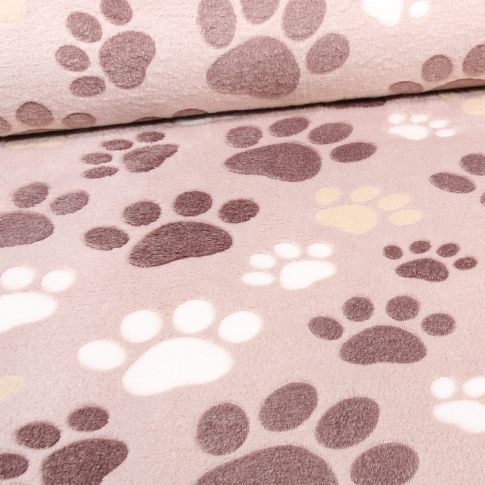 Tissu Doudou Patoune sur fond Taupe