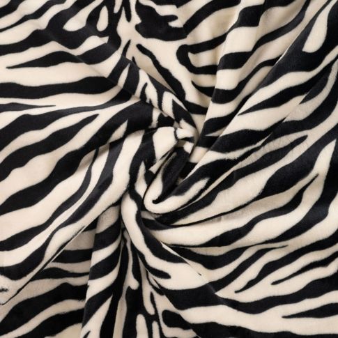 Tissu Doudou imprimé Zébré sur fond Ecru
