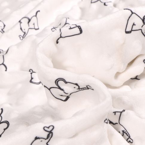 Tissu Minky Ultra doux Pois Eléphanteaux sur fond Blanc cassé