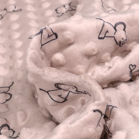 Tissu Minky Ultra doux Pois Eléphanteaux sur fond Taupe