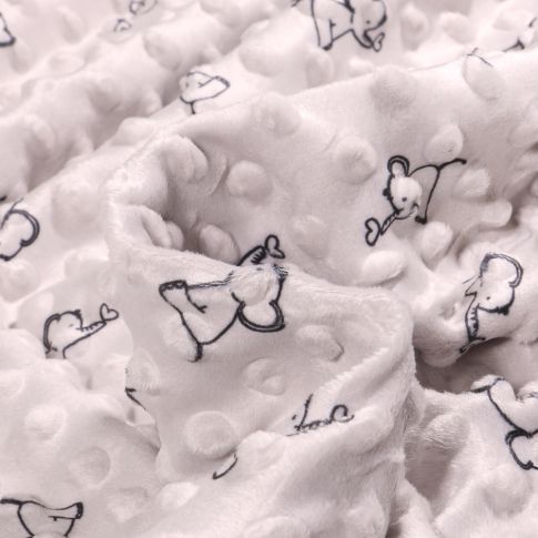 Tissu Minky Ultra doux Pois Eléphanteaux sur fond Gris