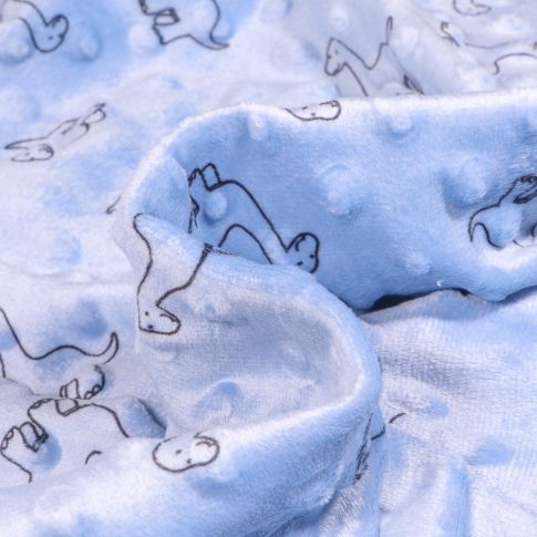 Tissu Minky Ultra doux Pois Dino sur fond Bleu layette