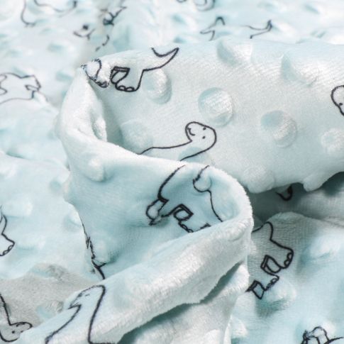 Tissu Minky Ultra doux Pois Dino sur fond Bleu clair