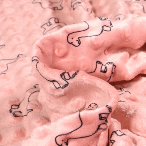 Tissu Minky Ultra doux Pois Dino sur fond Rose pâle