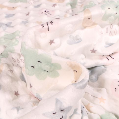 Tissu Minky Ultra doux Pois Rainy pastel sur fond Blanc cassé