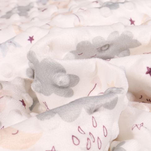 Tissu Minky Ultra doux Pois Rainy gris sur fond Blanc cassé