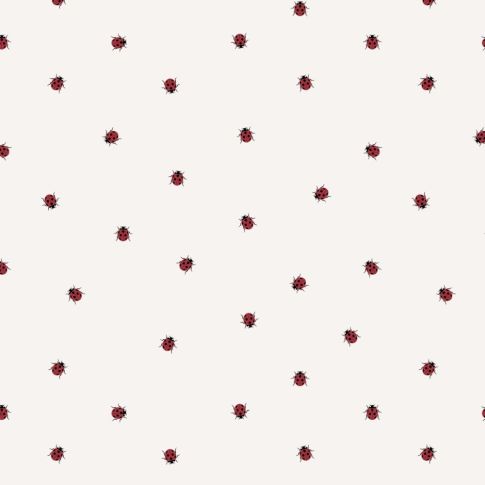 Tissu Jersey Velours tout doux Coccinelles rouges sur fond Blanc cassé