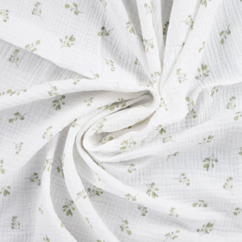 Tissu Double gaze de Coton Eucalyptus sur fond Blanc cassé
