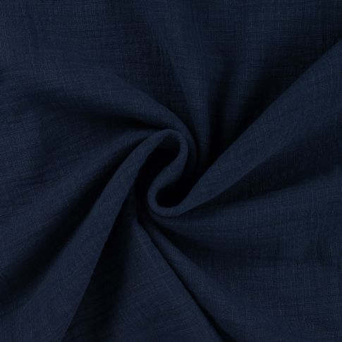 Tissu Double gaze aspect lin uni Bleu marine