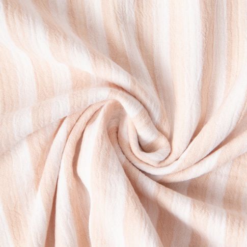 Tissu Double gaze de Coton Double face Rayures Beiges sur fond Blanc