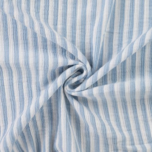 Tissu Double gaze de Coton Double face Rayures Bleues sur fond Blanc