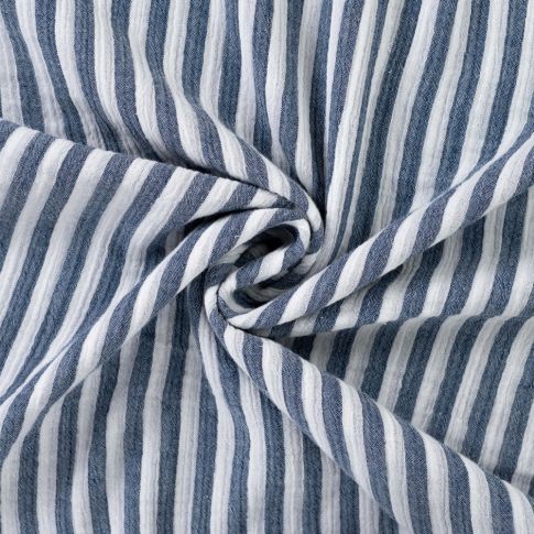 Tissu Double gaze de Coton Double face Rayures Bleu marine sur fond Blanc