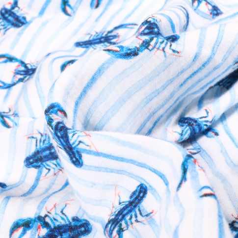 Tissu Double gaze Homard sur fond Blanc
