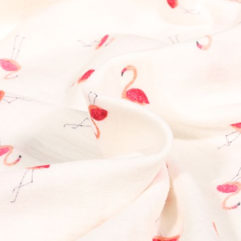 Tissu Double gaze Flamingo sur fond Blanc