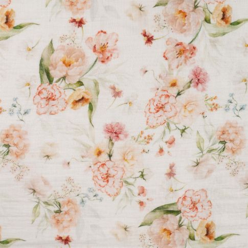 Tissu Double gaze Digital Flowers sur fond Ecru