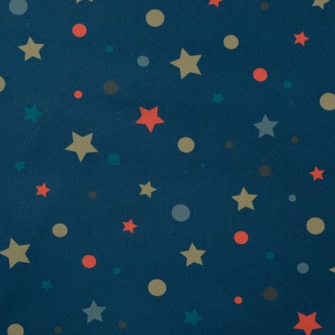 Tissu Softshell Digital Etoiles et pois sur fond Bleu pétrole