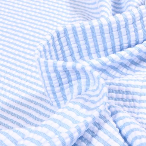 Tissu Seersucker Stretch Rayé sur fond Bleu ciel