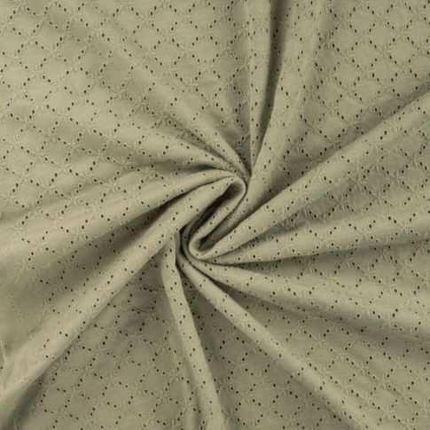 Tissu Coton Jersey brodé uni Vert kaki