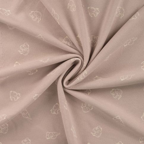 Tissu Jersey Nid d'abeille imprimé Eléphants sur fond Beige sable