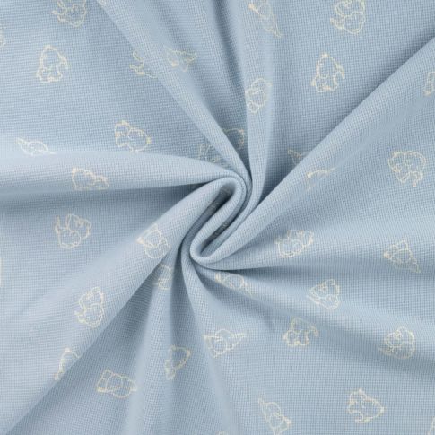 Tissu Jersey Nid d'abeille imprimé Eléphants sur fond Bleu ciel